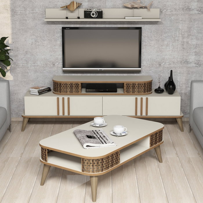 Hanah Home Eylül Conjunto de Muebles de Salón - Crema
